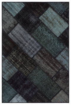 Iskece 31178 Black Patchwork Wool Handmade Area Rug 3'11" x 5'11"