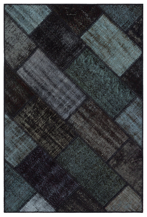 Iskece 31178 Black Patchwork Wool Handmade Area Rug 3'11" x 5'11"