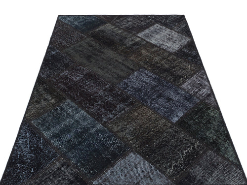 Iskece 31179 Black Patchwork Wool Handmade Area Rug 3'11" x 5'11"