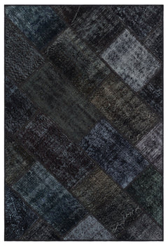 Iskece 31179 Black Patchwork Wool Handmade Area Rug 3'11" x 5'11"