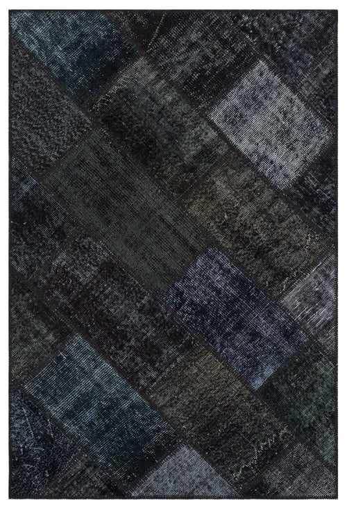 Iskece 31179 Black Patchwork Wool Handmade Area Rug 3'11" x 5'11"