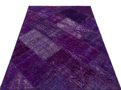 Iskece 31181 Purple Patchwork Wool Handmade Area Rug 3'11" x 5'11"