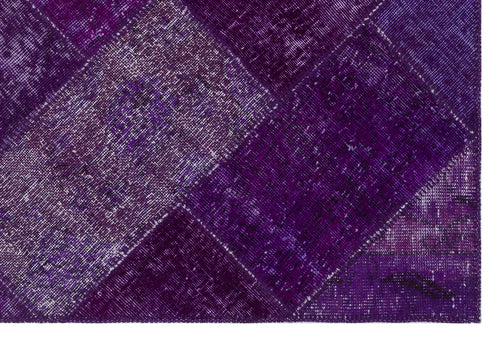 Iskece 31181 Purple Patchwork Wool Handmade Area Rug 3'11" x 5'11"
