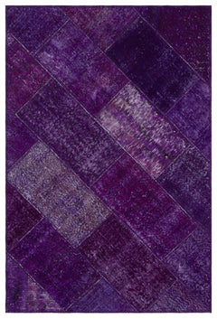 Iskece 31181 Purple Patchwork Wool Handmade Area Rug 3'11" x 5'11"
