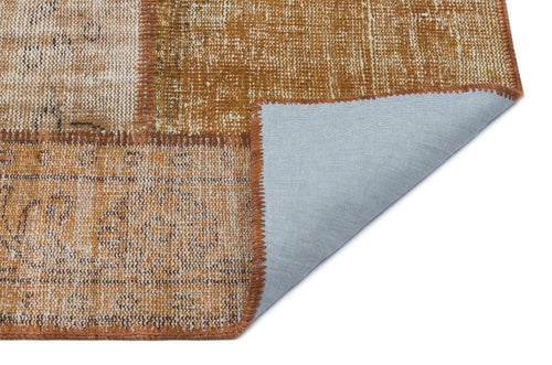 Iskece 31186 Brown Patchwork Wool Handmade Area Rug 3'11" x 5'11"