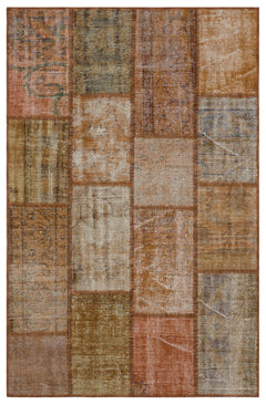 Iskece 31186 Brown Patchwork Wool Handmade Area Rug 3'11" x 5'11"