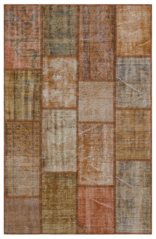 Iskece 31186 Brown Patchwork Wool Handmade Area Rug 3'11" x 5'11"