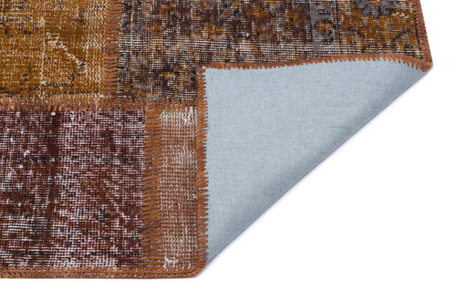 Iskece 31188 Brown Patchwork Wool Handmade Area Rug 3'11" x 5'11"