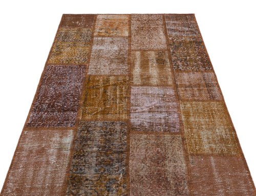 Iskece 31188 Brown Patchwork Wool Handmade Area Rug 3'11" x 5'11"