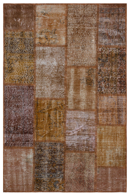 Iskece 31188 Brown Patchwork Wool Handmade Area Rug 3'11" x 5'11"