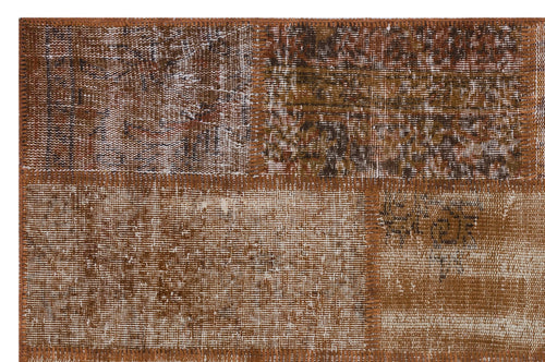 Iskece 31188 Brown Patchwork Wool Handmade Area Rug 3'11" x 5'11"