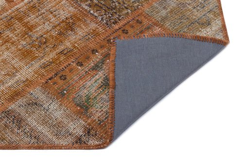 Iskece 31192 Brown Patchwork Wool Handmade Area Rug 3'11" x 5'11"