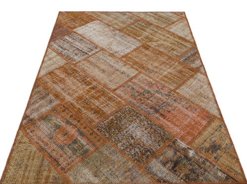 Iskece 31192 Brown Patchwork Wool Handmade Area Rug 3'11" x 5'11"