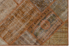 Iskece 31192 Brown Patchwork Wool Handmade Area Rug 3'11" x 5'11"