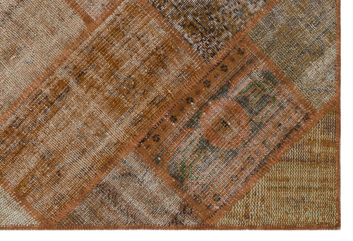 Iskece 31192 Brown Patchwork Wool Handmade Area Rug 3'11" x 5'11"