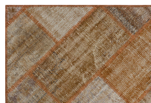 Iskece 31192 Brown Patchwork Wool Handmade Area Rug 3'11" x 5'11"