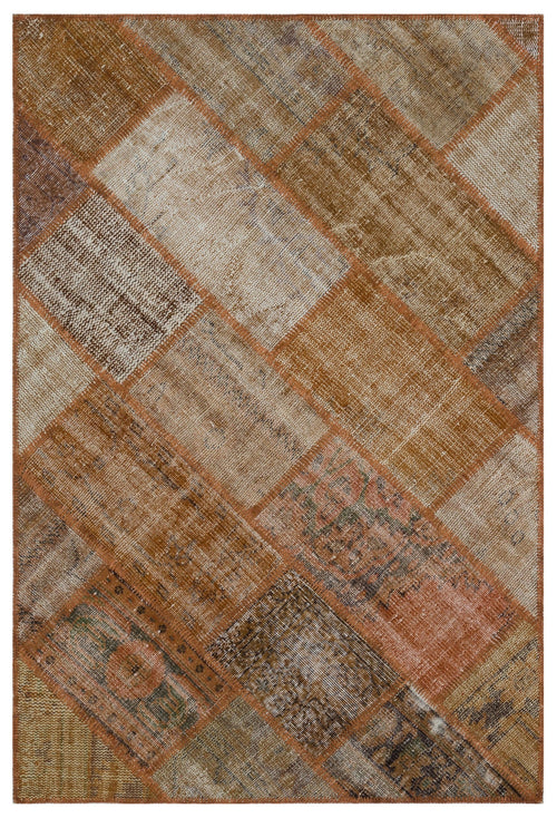 Iskece 31192 Brown Patchwork Wool Handmade Area Rug 3'11" x 5'11"