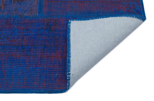 Iskece 31200 Blue Patchwork Wool Handmade Area Rug 3'11" x 5'11"