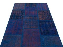 Iskece 31200 Blue Patchwork Wool Handmade Area Rug 3'11" x 5'11"