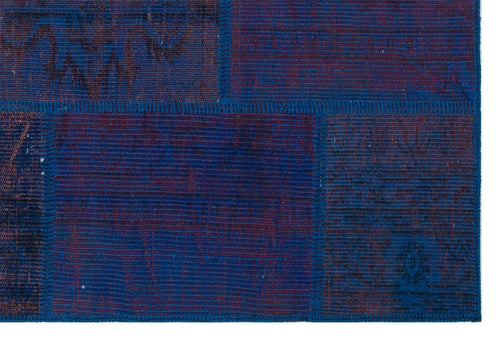 Iskece 31200 Blue Patchwork Wool Handmade Area Rug 3'11" x 5'11"