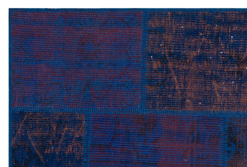 Iskece 31200 Blue Patchwork Wool Handmade Area Rug 3'11" x 5'11"