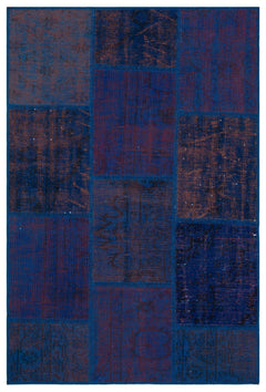 Iskece 31200 Blue Patchwork Wool Handmade Area Rug 3'11" x 5'11"
