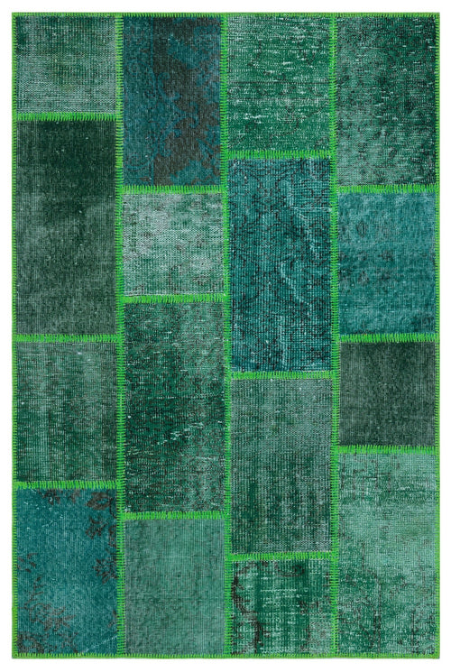 Iskece 31206 Green Vintage Wool Handmade Area Rug 3'11" x 5'11"