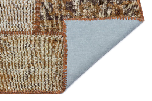 Iskece 31217 Brown Patchwork Wool Handmade Area Rug 3'11" x 5'11"