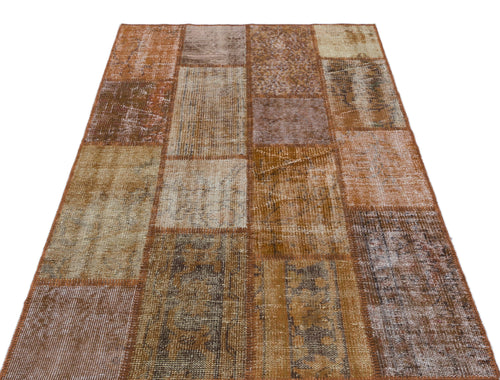 Iskece 31217 Brown Patchwork Wool Handmade Area Rug 3'11" x 5'11"