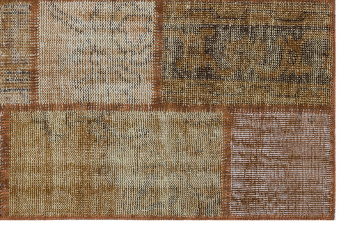 Iskece 31217 Brown Patchwork Wool Handmade Area Rug 3'11" x 5'11"