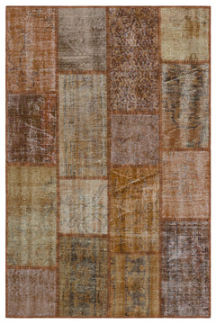 Iskece 31217 Brown Patchwork Wool Handmade Area Rug 3'11" x 5'11"