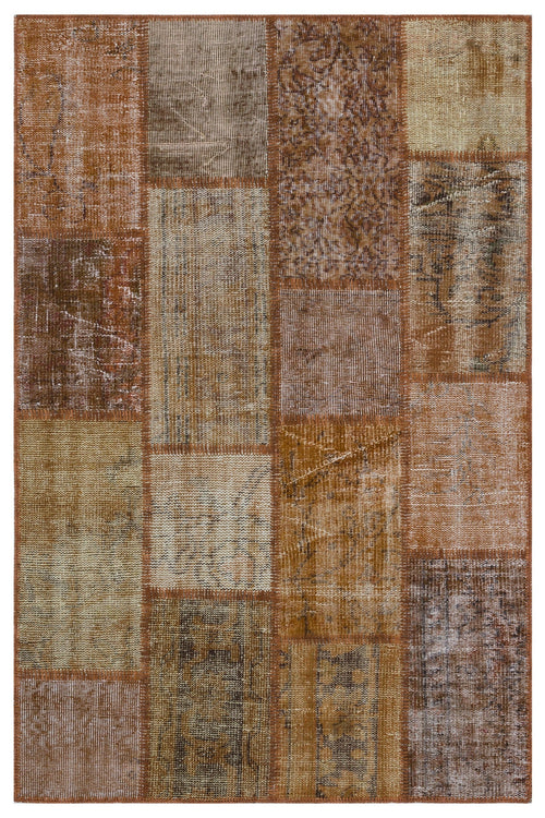 Iskece 31217 Brown Patchwork Wool Handmade Area Rug 3'11" x 5'11"