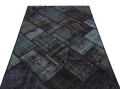 Iskece 31218 Black Patchwork Wool Handmade Area Rug 3'11" x 5'11"