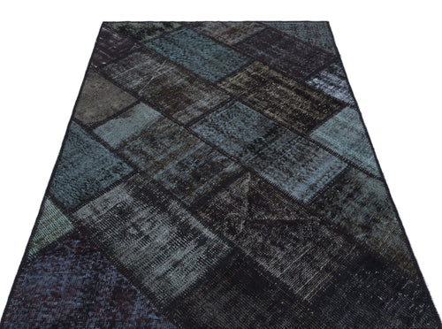 Iskece 31218 Black Patchwork Wool Handmade Area Rug 3'11" x 5'11"