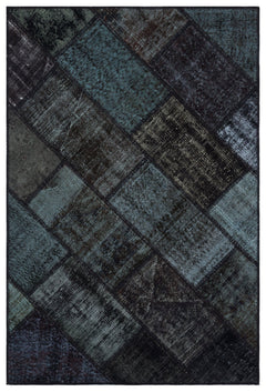 Iskece 31218 Black Patchwork Wool Handmade Area Rug 3'11" x 5'11"