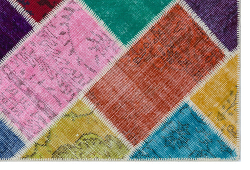 Iskece 31221 Beige Patchwork Wool Handmade Area Rug 3'11" x 5'11"