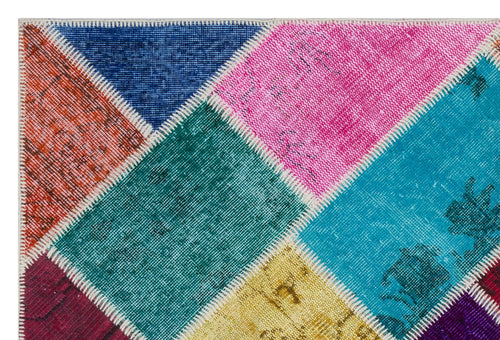 Iskece 31221 Beige Patchwork Wool Handmade Area Rug 3'11" x 5'11"