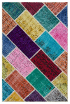 Iskece 31221 Beige Patchwork Wool Handmade Area Rug 3'11" x 5'11"