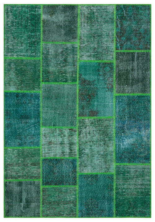 Iskece 31224 Green Vintage Wool Handmade Area Rug 5'3" x 7'7"