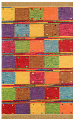 Orange Geometric Kilim Washable Non Slip Rug - Flatweave Traditional Patterned Carpet