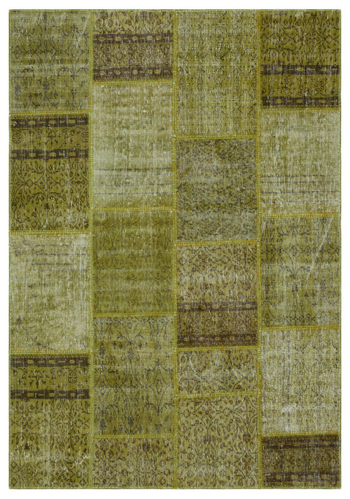 Iskece 31232 Green Vintage Wool Handmade Area Rug 5'3" x 7'7"