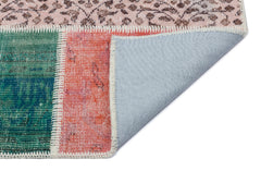 Iskece 31253 Beige Patchwork Wool Handmade Area Rug 5'3" x 7'7"