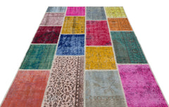 Iskece 31253 Beige Patchwork Wool Handmade Area Rug 5'3" x 7'7"