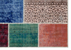 Iskece 31253 Beige Patchwork Wool Handmade Area Rug 5'3" x 7'7"