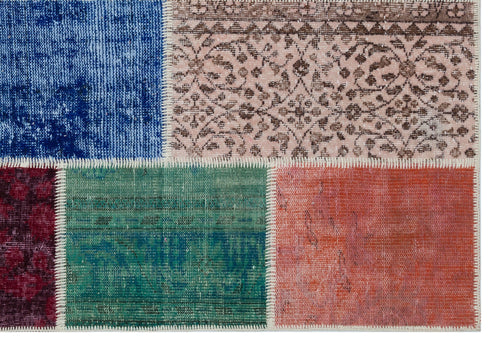 Iskece 31253 Beige Patchwork Wool Handmade Area Rug 5'3" x 7'7"