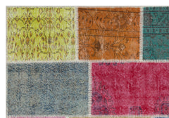 Iskece 31253 Beige Patchwork Wool Handmade Area Rug 5'3" x 7'7"