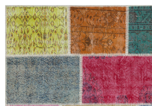 Iskece 31253 Beige Patchwork Wool Handmade Area Rug 5'3" x 7'7"