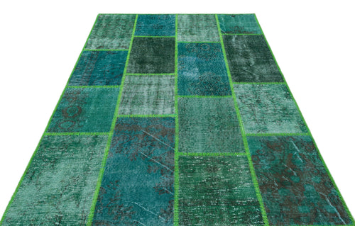 Iskece 31260 Green Vintage Wool Handmade Area Rug 5'3" x 7'7"