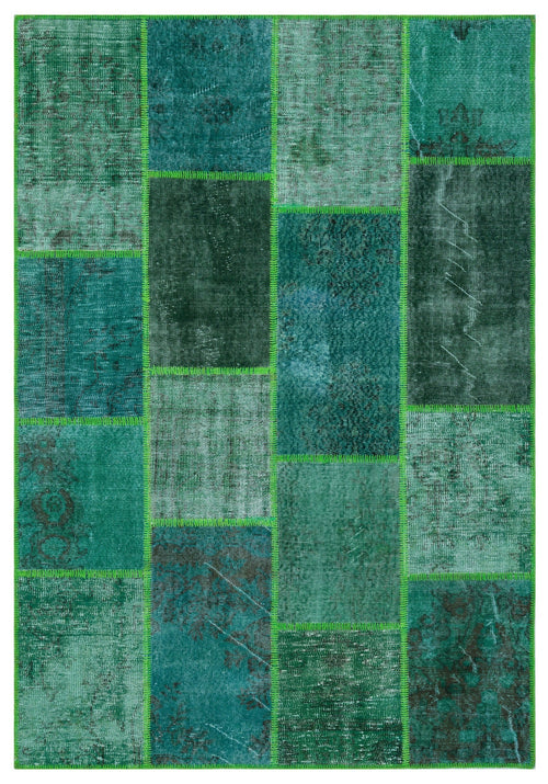 Iskece 31260 Green Vintage Wool Handmade Area Rug 5'3" x 7'7"
