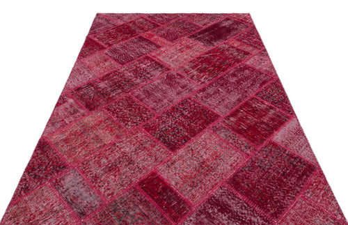 Iskece 31266 Red Patchwork Wool Handmade Area Rug 5'3" x 7'7"